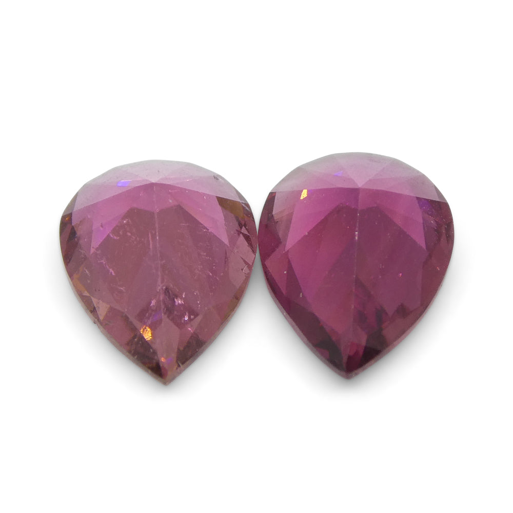 SkyJems 2.35ct Brazilian Pink Tourmaline Pear Pair - Matched Gemstone Precision Cut Loose Stones