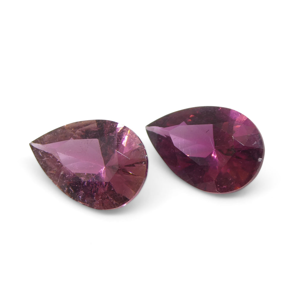 SkyJems 2.35ct Brazilian Pink Tourmaline Pear Pair - Matched Gemstone Duo for Fine Jewelry Design