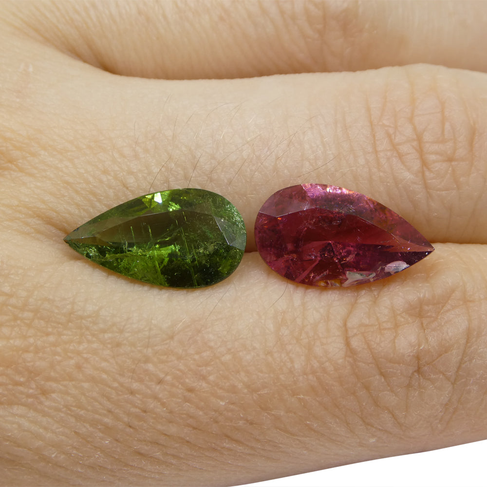 6.78ct Pair Pear Pink/Green Tourmaline from Brazil - Skyjems Wholesale Gemstones