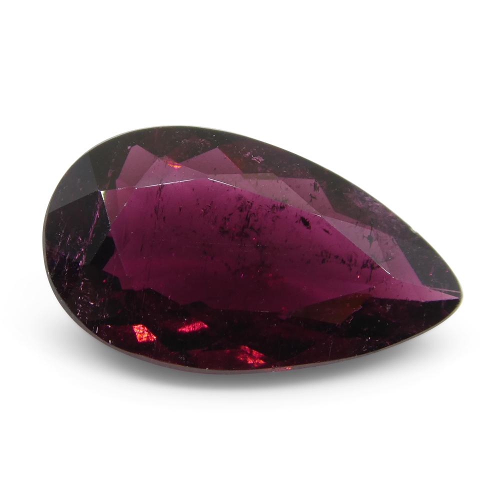 SkyJems 3.56ct Pear Purplish Red Rubelite Tourmaline from Brazil, rare mixed-cut gemstone with vibrant color