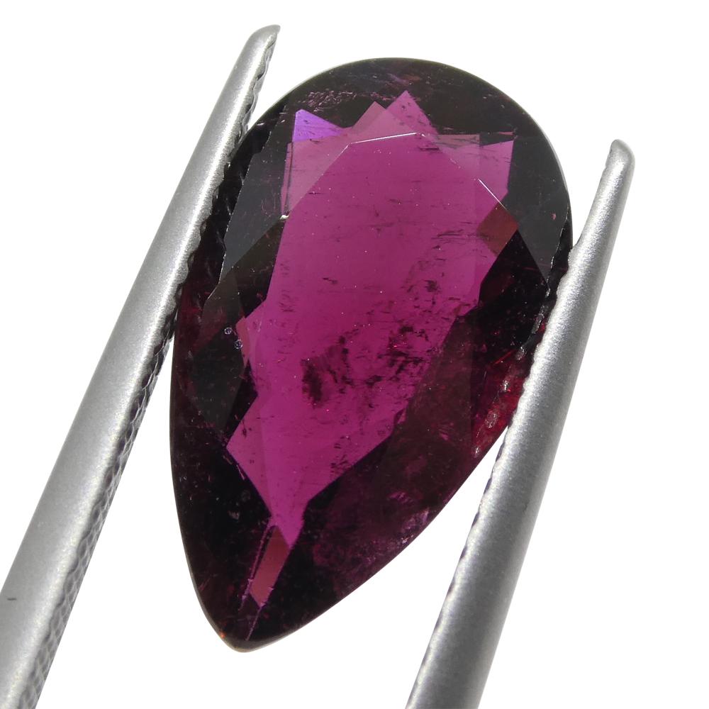 SkyJems 3.56ct Pear Purplish Red Rubelite Tourmaline from Brazil, premium mixed-cut gemstone with vibrant color