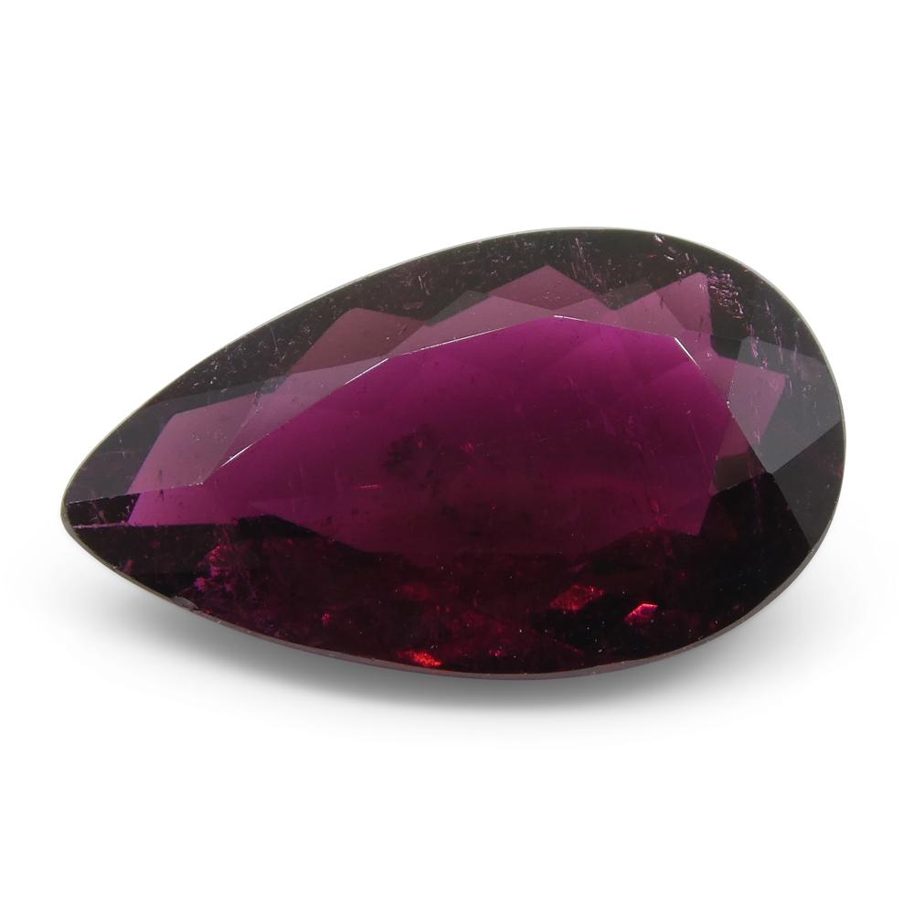 SkyJems 3.56ct Pear Purplish Red Rubelite Tourmaline from Brazil, mixed cut rare gemstone for collectors