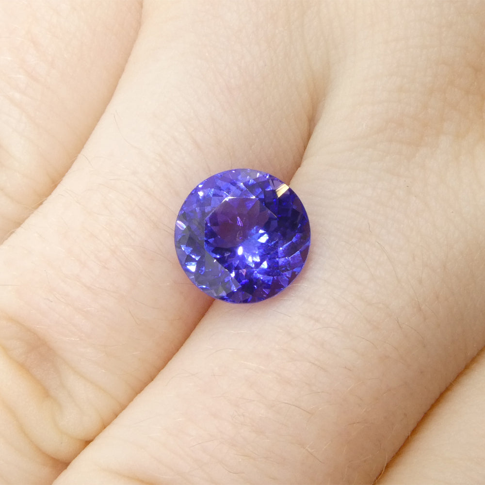 SkyJems 4.13ct Round Violet Blue Tanzanite gemstone from Tanzania, rare zoisite with brilliant cut and vibrant color