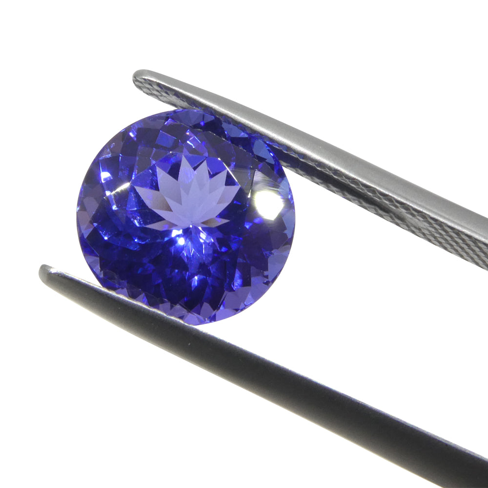 SkyJems 4.13ct Round Violet Blue Tanzanite gemstone from Tanzania, premium heated single stone with brilliant cut