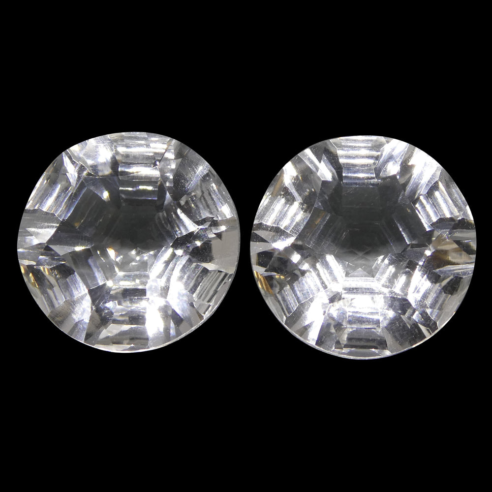 SkyJems 18.44ct Round White Quartz Fantasy Cut Pair from Brazil, clear gemstone for jewelry design and collectors