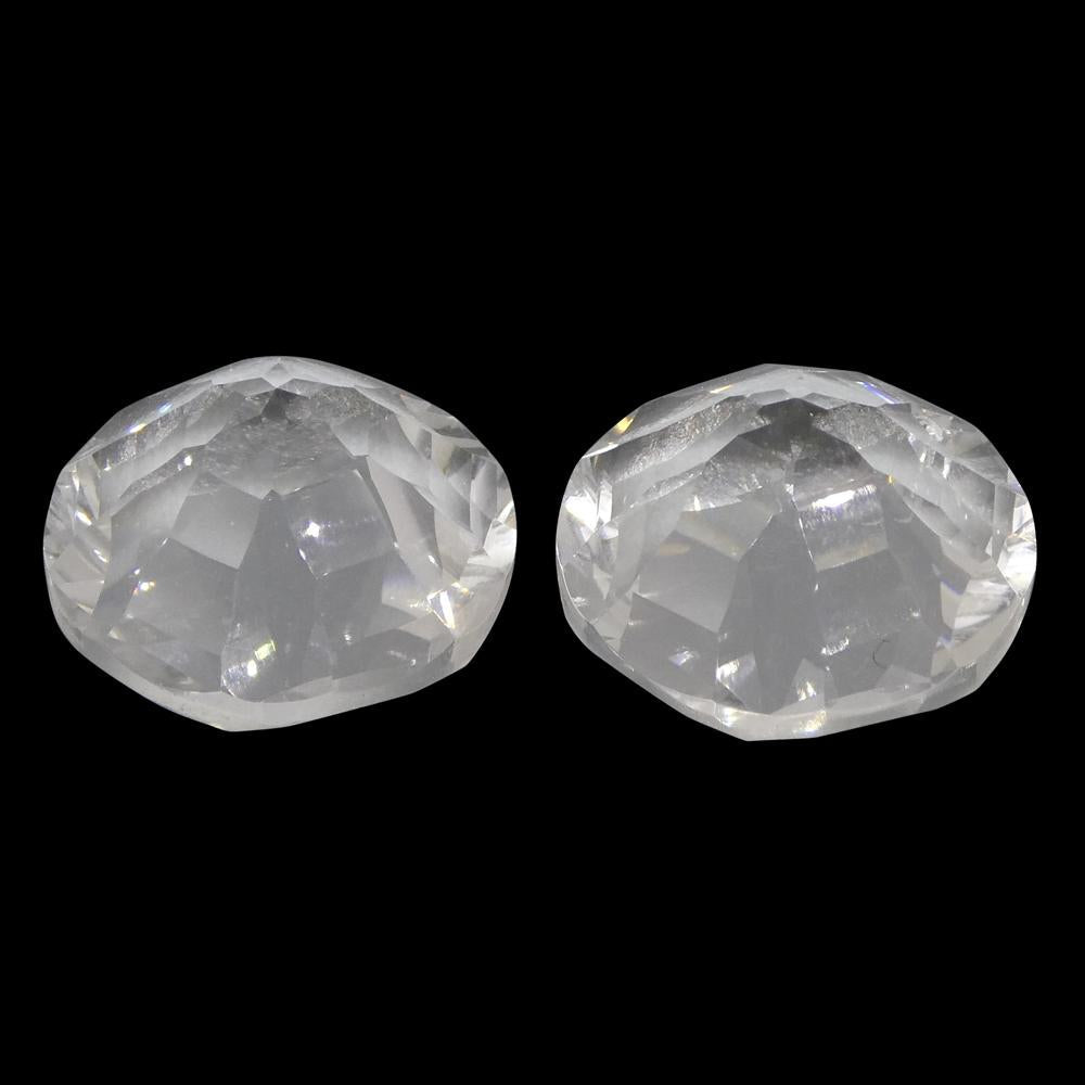 SkyJems 18.44ct Round White Quartz Fantasy Cut Gemstone Pair from Brazil, Clear Rock Crystal Loose Stones