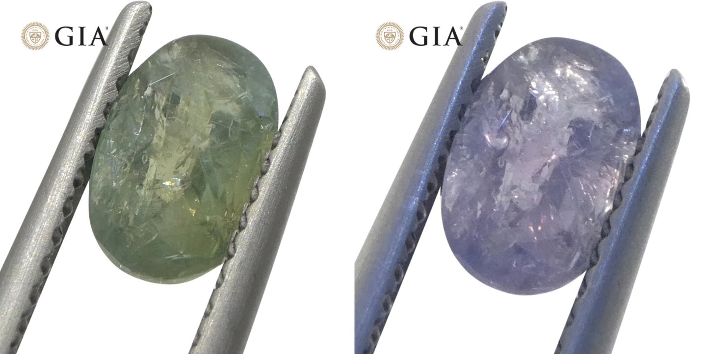 0.96ct Oval Yellowish Green to Purple Alexandrite GIA Certified Unheated - Skyjems Wholesale Gemstones