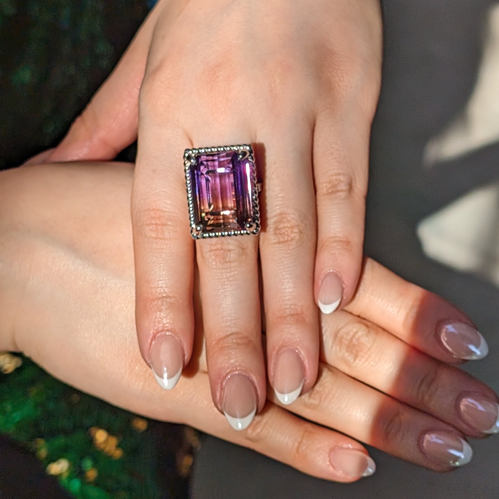 32ct Ametrine & Diamond Cocktail Ring set in 14k White Gold - Skyjems Wholesale Gemstones