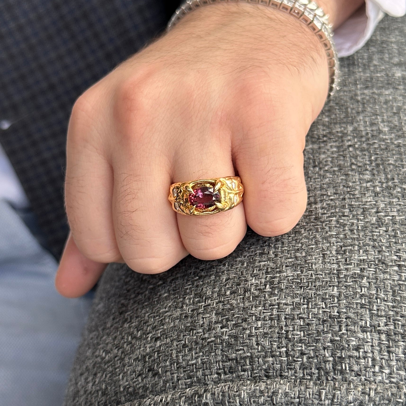 2.11ct Pink Spinel, Diamond Devil Mask Ring set in 14k Yellow Gold - Skyjems Wholesale Gemstones