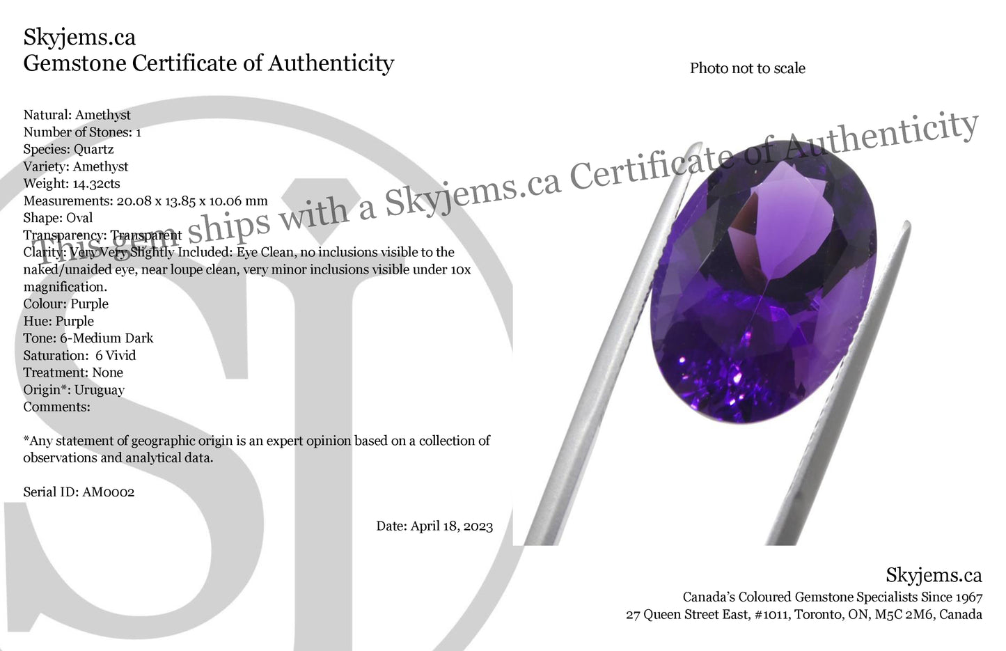 14.32ct Oval Purple Amethyst from Uruguay - Skyjems Wholesale Gemstones