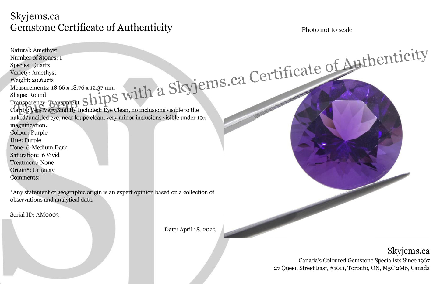 20.62ct Round Purple Amethyst from Uruguay - Skyjems Wholesale Gemstones