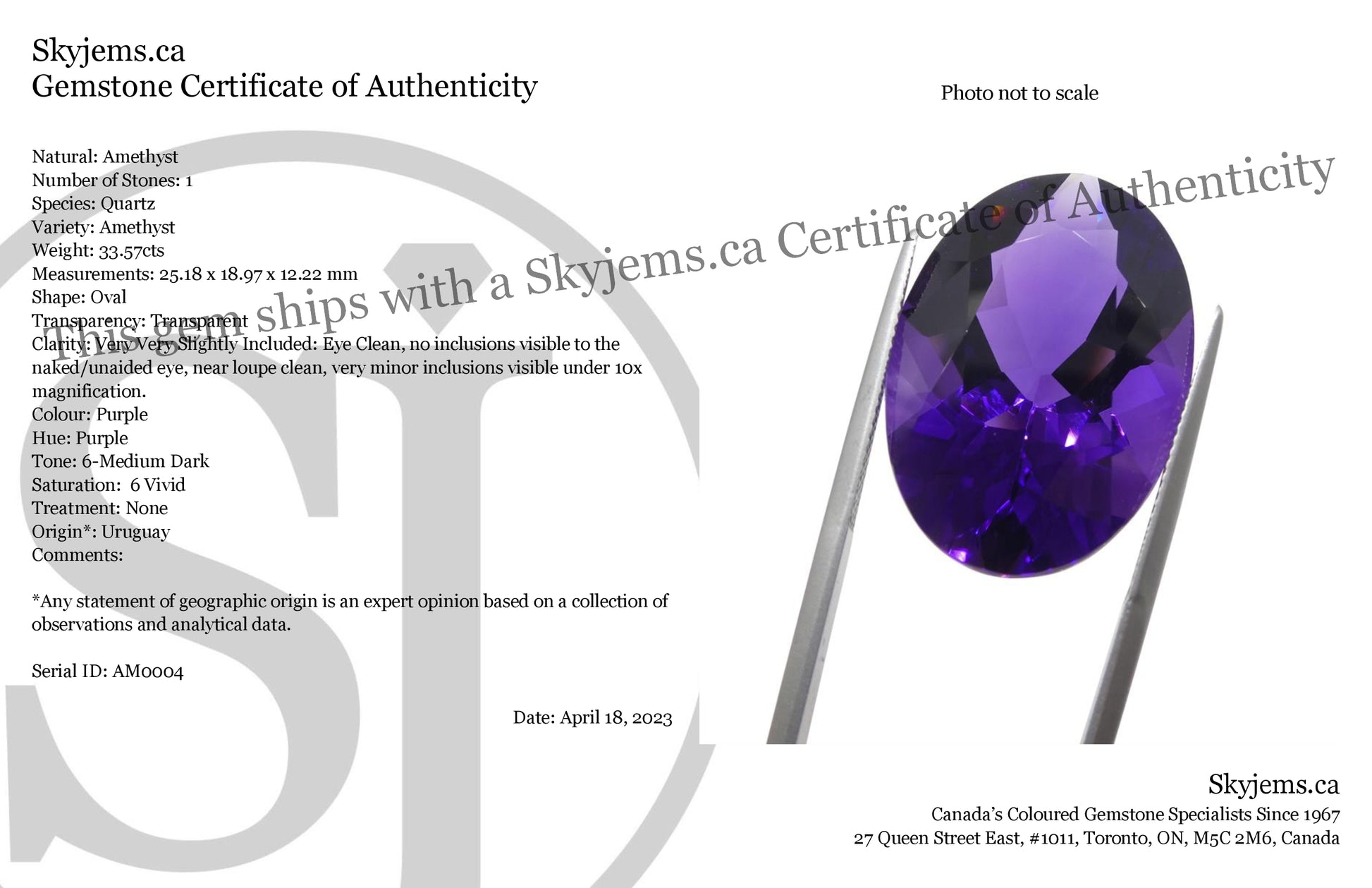 33.57ct Oval Purple Amethyst from Uruguay - Skyjems Wholesale Gemstones