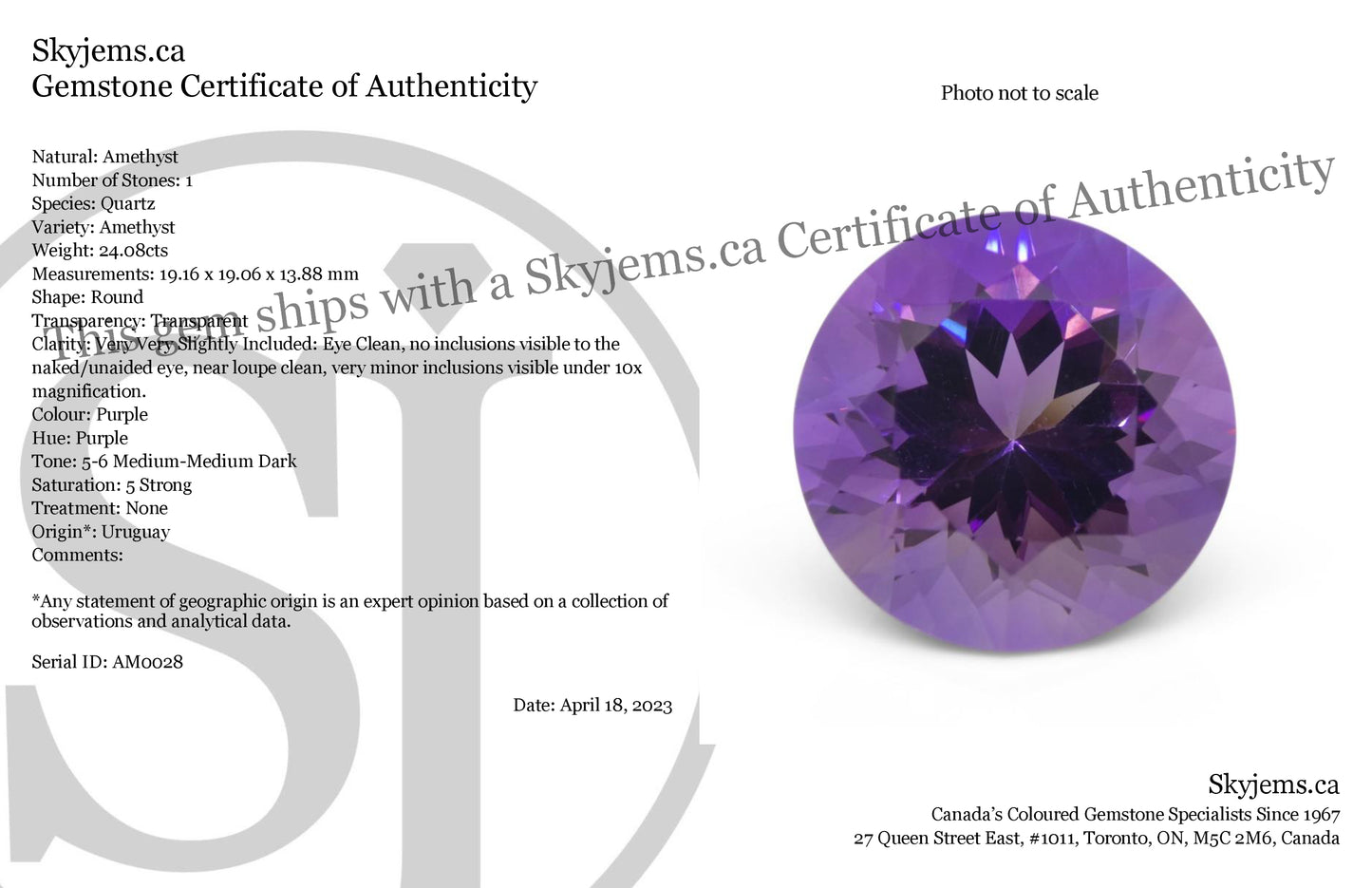 24.08ct Round Purple Amethyst from Uruguay - Skyjems Wholesale Gemstones