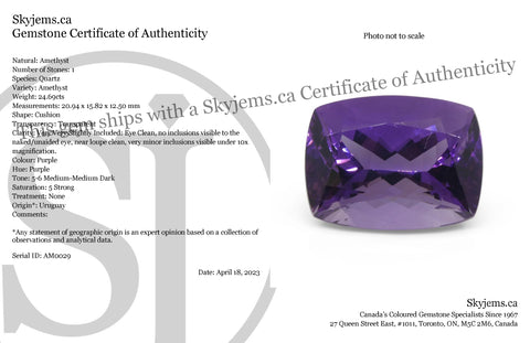 24.69ct Cushion Purple Amethyst from Uruguay