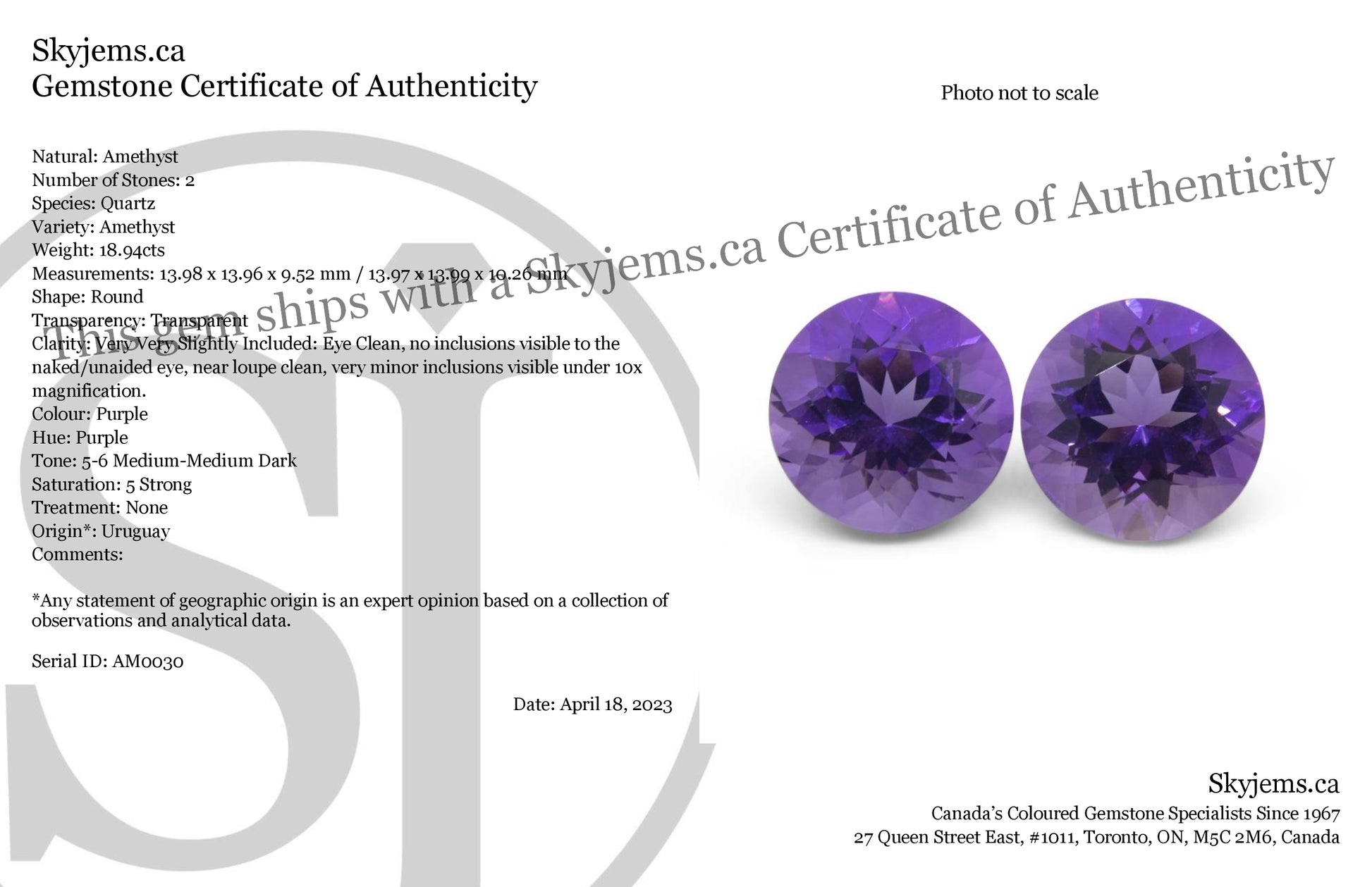 18.94ct Pair Round Purple Amethyst from Uruguay - Skyjems Wholesale Gemstones