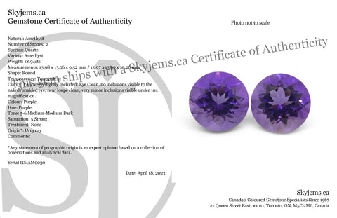 18.94ct Pair Round Purple Amethyst from Uruguay