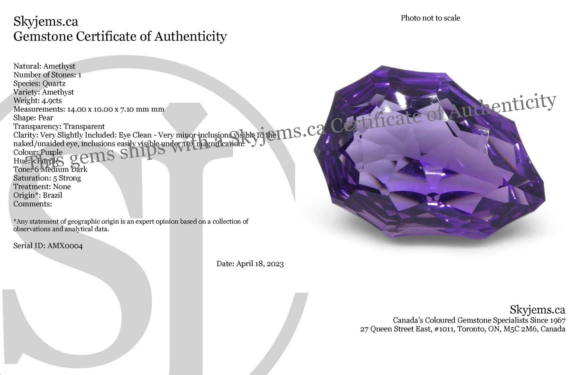 4.90ct Pear Amethyst 'Hypatia' Fantasy/Fancy Cut - Skyjems Wholesale Gemstones