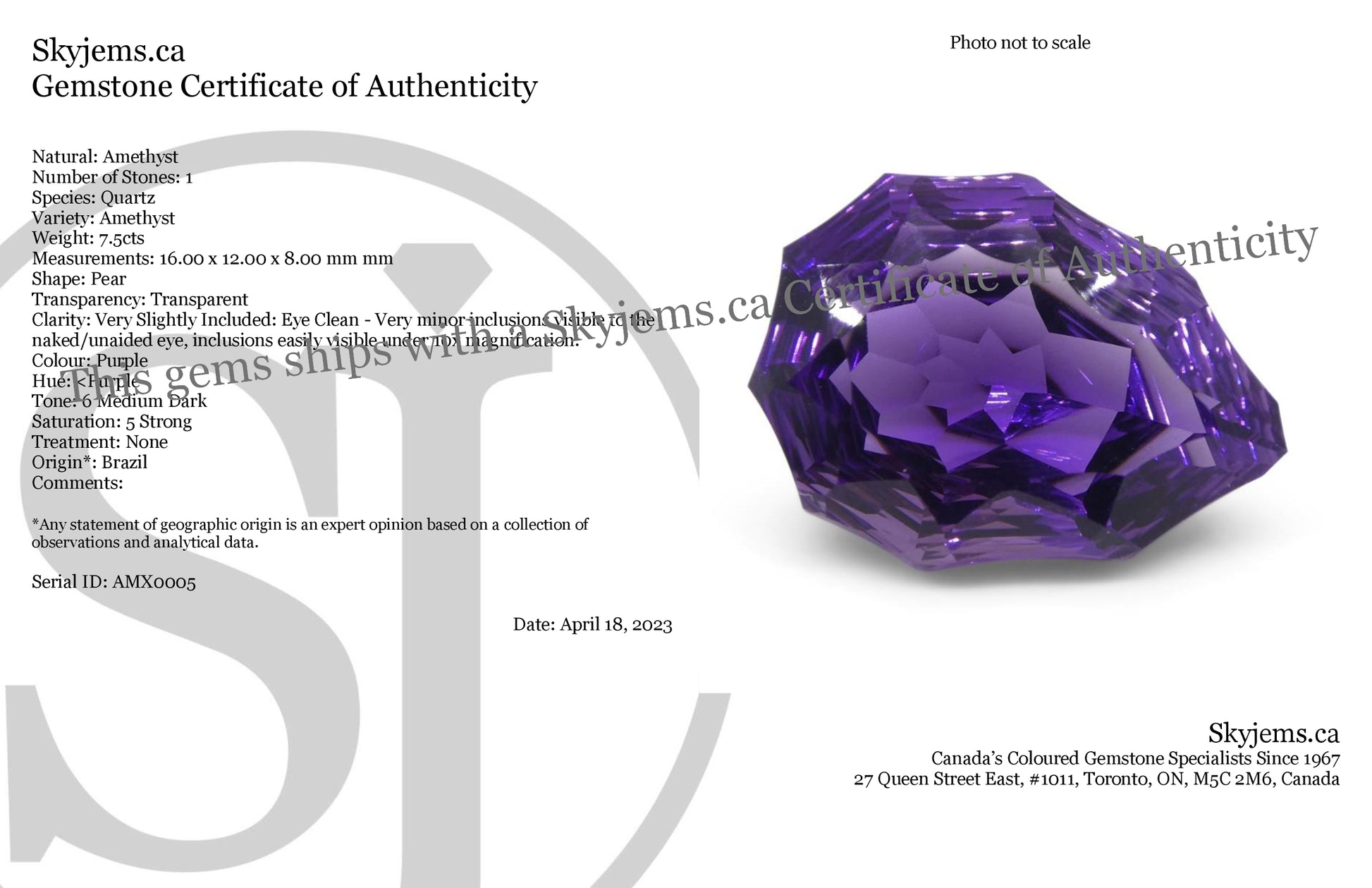 7.50ct Pear Amethyst 'Hypatia' Fantasy/Fancy Cut - Skyjems Wholesale Gemstones