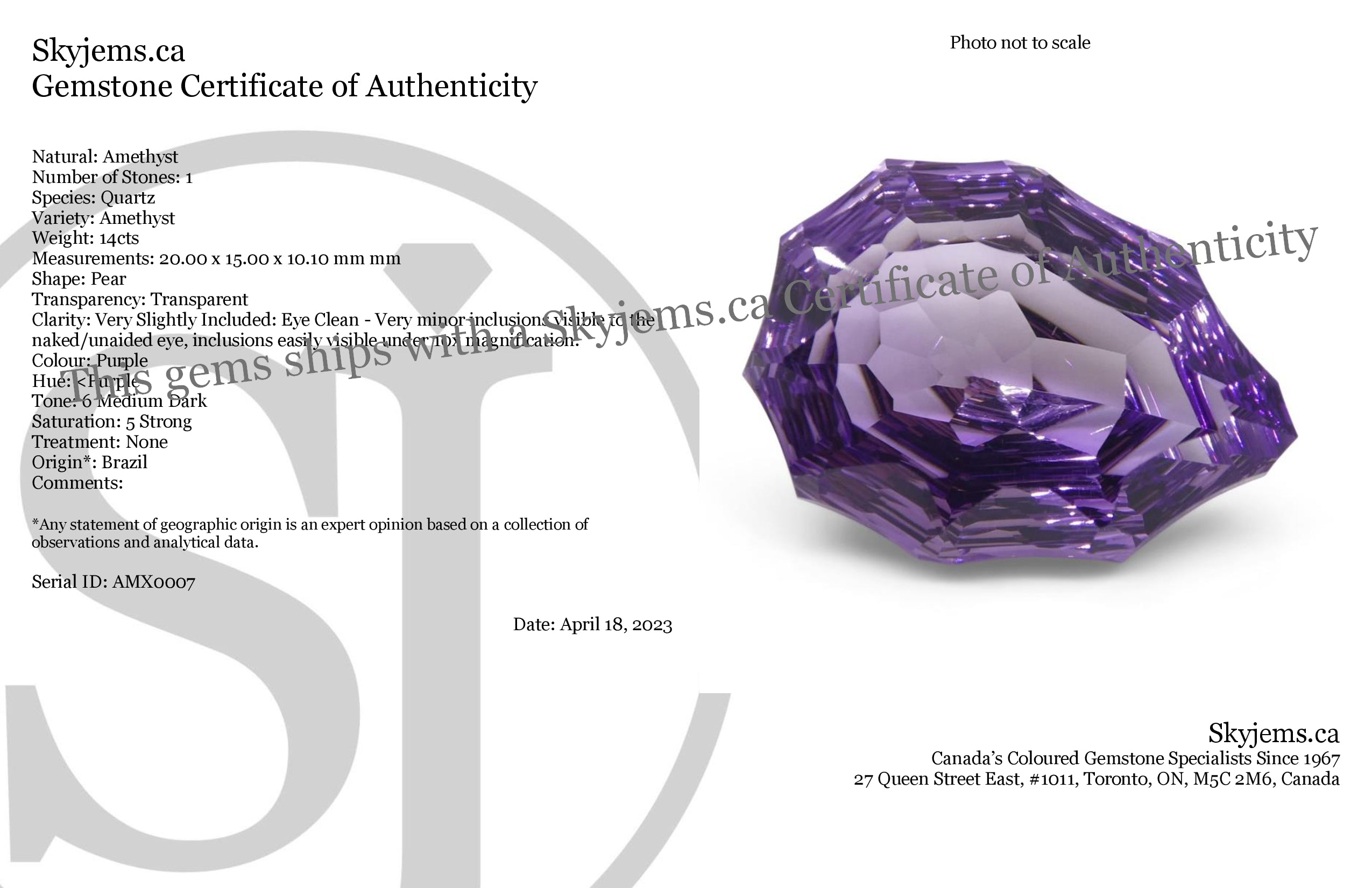 SkyJems 14ct Brazilian Pear Amethyst Hypatia Fantasy Cut - Purple Precision Gemstone for Jewelry Collectors