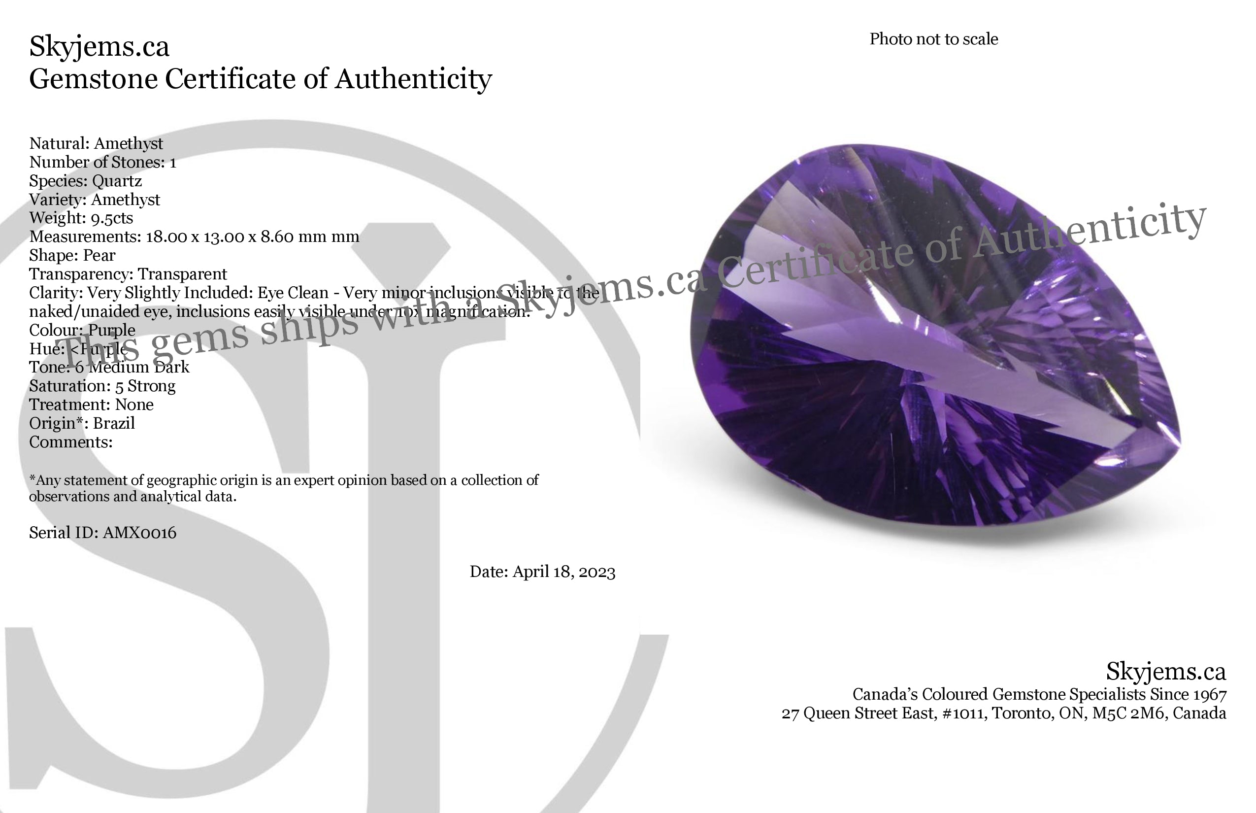 SkyJems 9.50ct Pear Purple Amethyst from Brazil, Precision Fantasy/Fancy Cut Gemstone for Jewelry Collectors