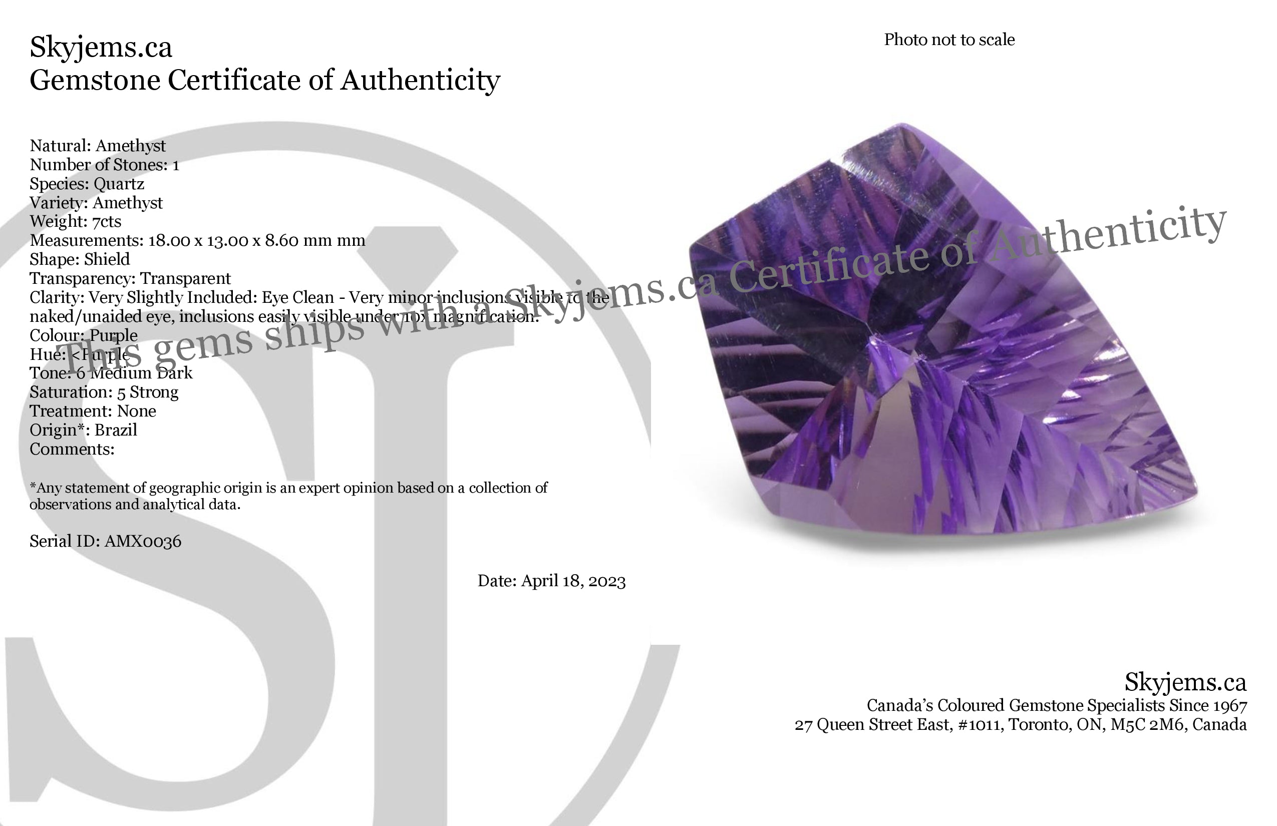 SkyJems 7ct Purple Shield Amethyst from Brazil, Fancy Fantasy Cut gemstone for jewelry and collectors