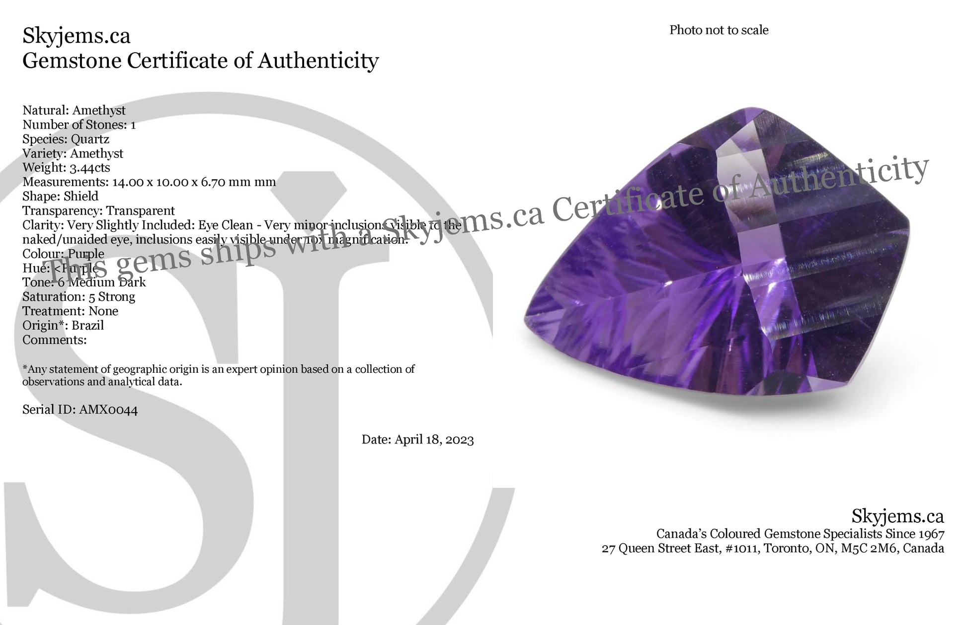 3.44ct Shield Amethyst 'Eleanor' Fantasy/Fancy Cut - Skyjems Wholesale Gemstones