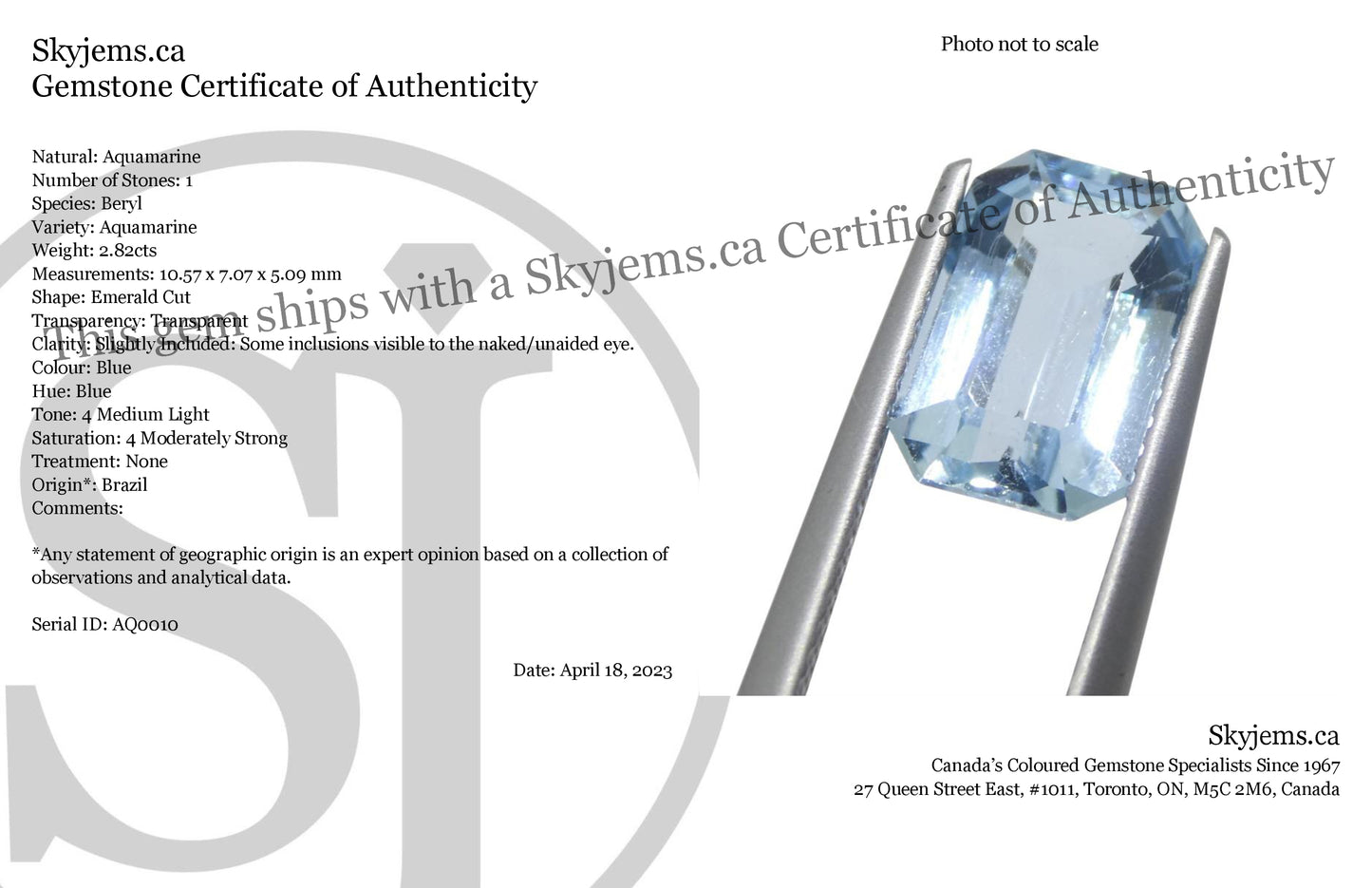 2.82ct Emerald Cut Blue Aquamarine from Brazil - Skyjems Wholesale Gemstones