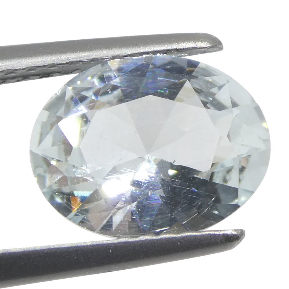SkyJems 1.69ct Oval Blue Aquamarine from Brazil, unheated natural gemstone with brilliant cut and soft azure hue
