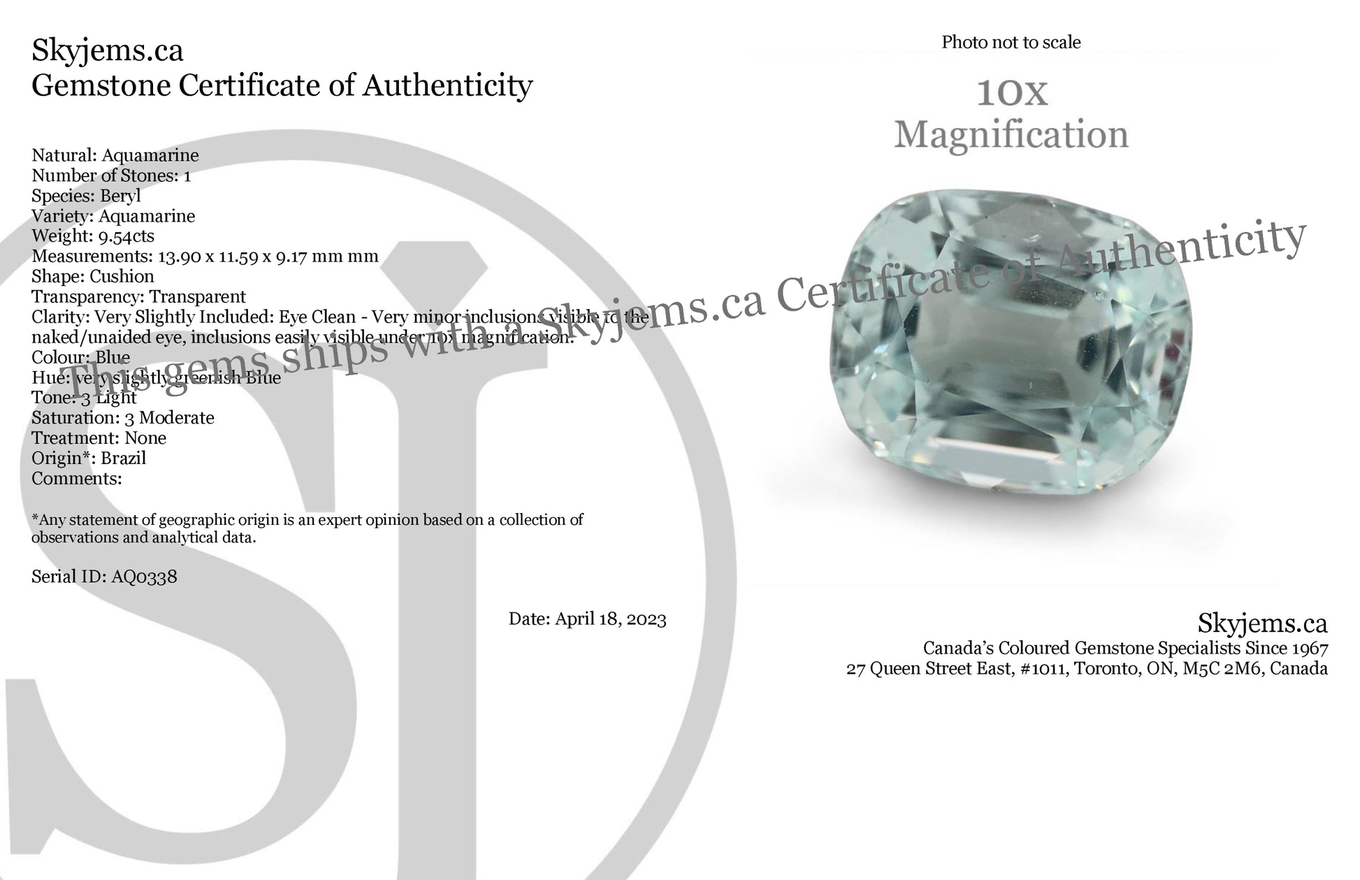 9.54ct Cushion Aquamarine - Skyjems Wholesale Gemstones