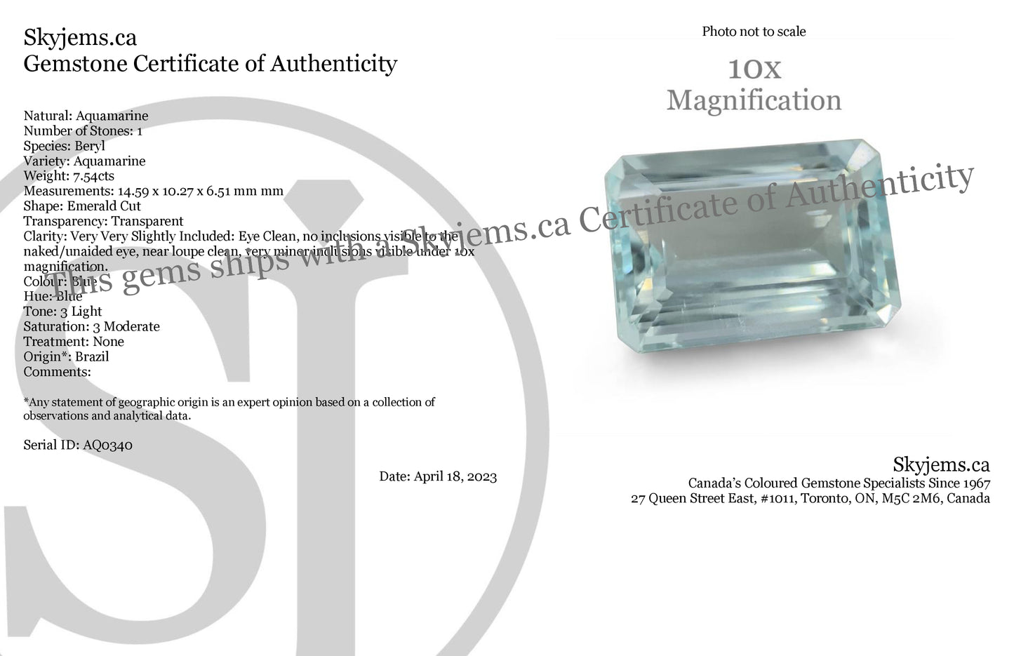 7.54ct Emerald Cut Aquamarine - Skyjems Wholesale Gemstones