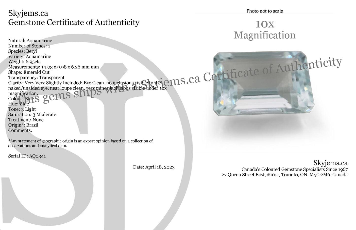 6.95ct Emerald Cut Aquamarine - Skyjems Wholesale Gemstones