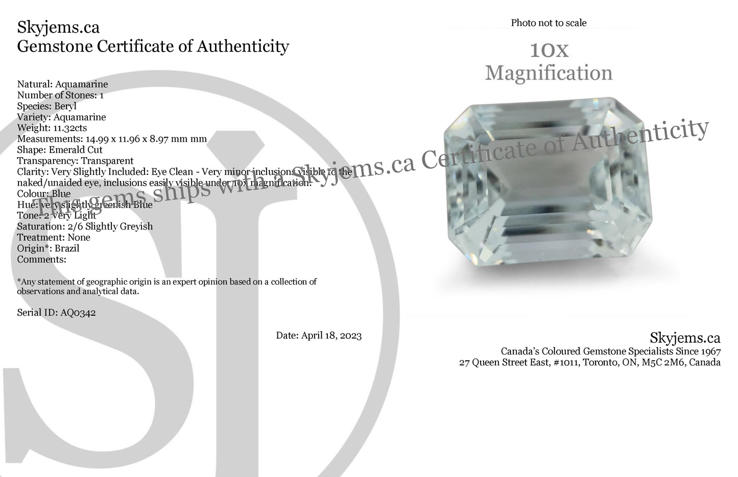 11.32ct Emerald Cut Aquamarine - Skyjems Wholesale Gemstones