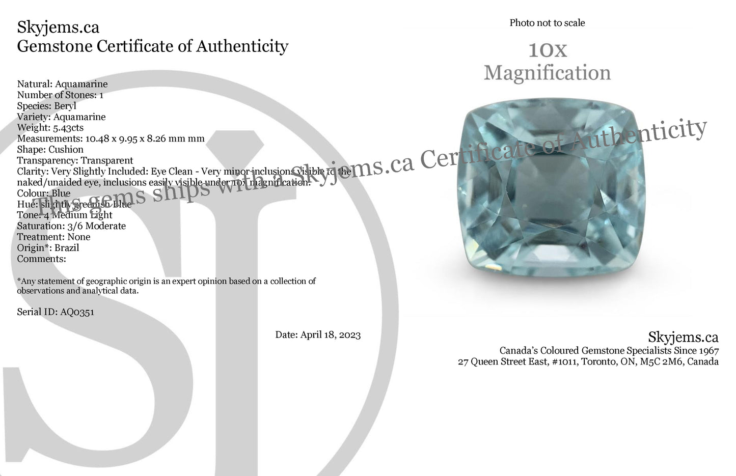 5.43ct Cushion Aquamarine - Skyjems Wholesale Gemstones