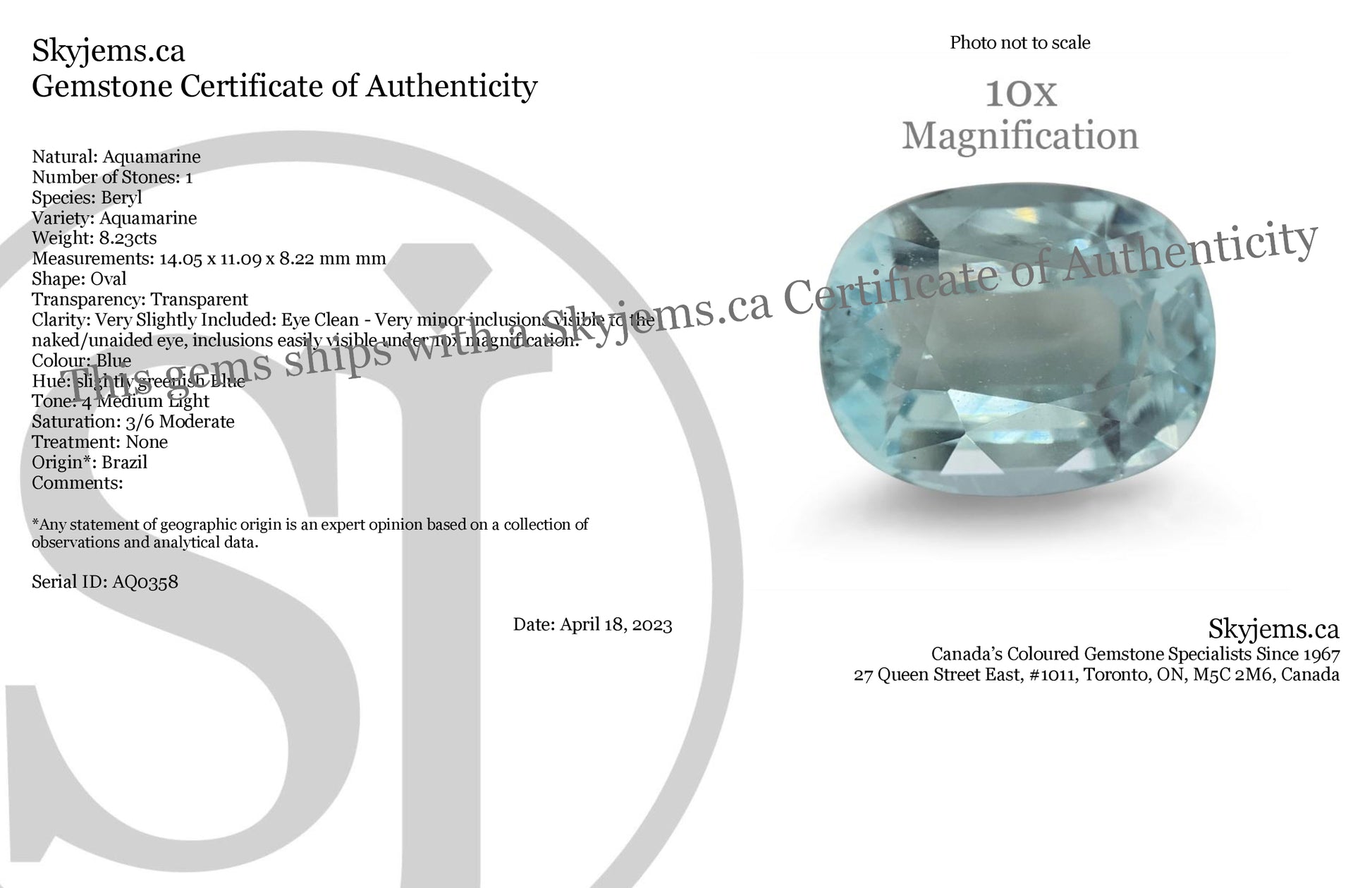 8.23ct Oval Aquamarine - Skyjems Wholesale Gemstones