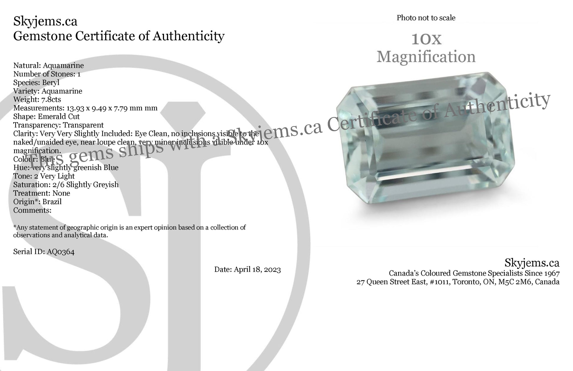 7.8ct Emerald Cut Aquamarine - Skyjems Wholesale Gemstones