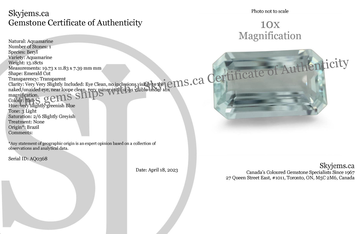 13.18ct Emerald Cut Aquamarine - Skyjems Wholesale Gemstones