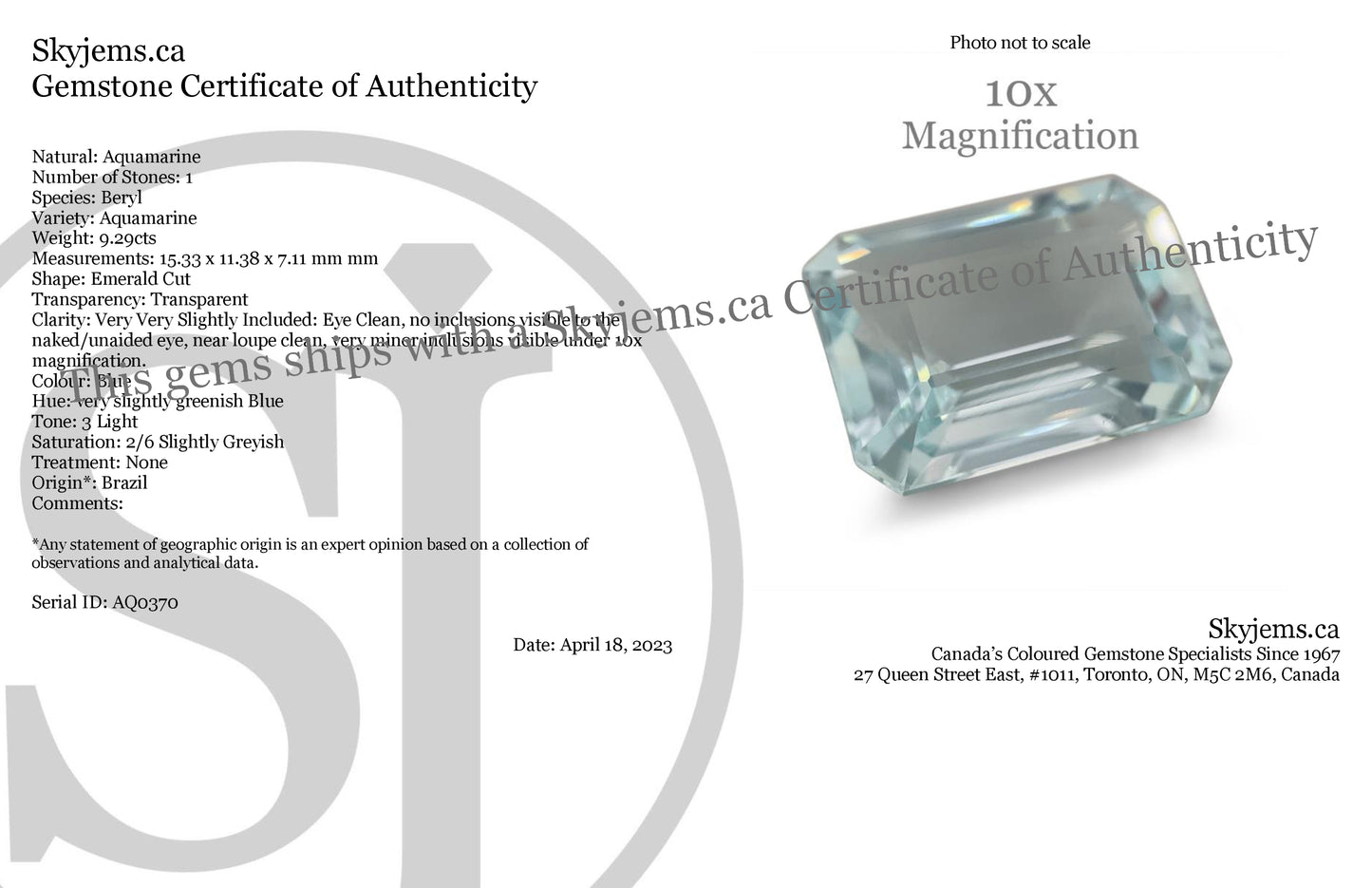 9.29ct Emerald Cut Aquamarine - Skyjems Wholesale Gemstones