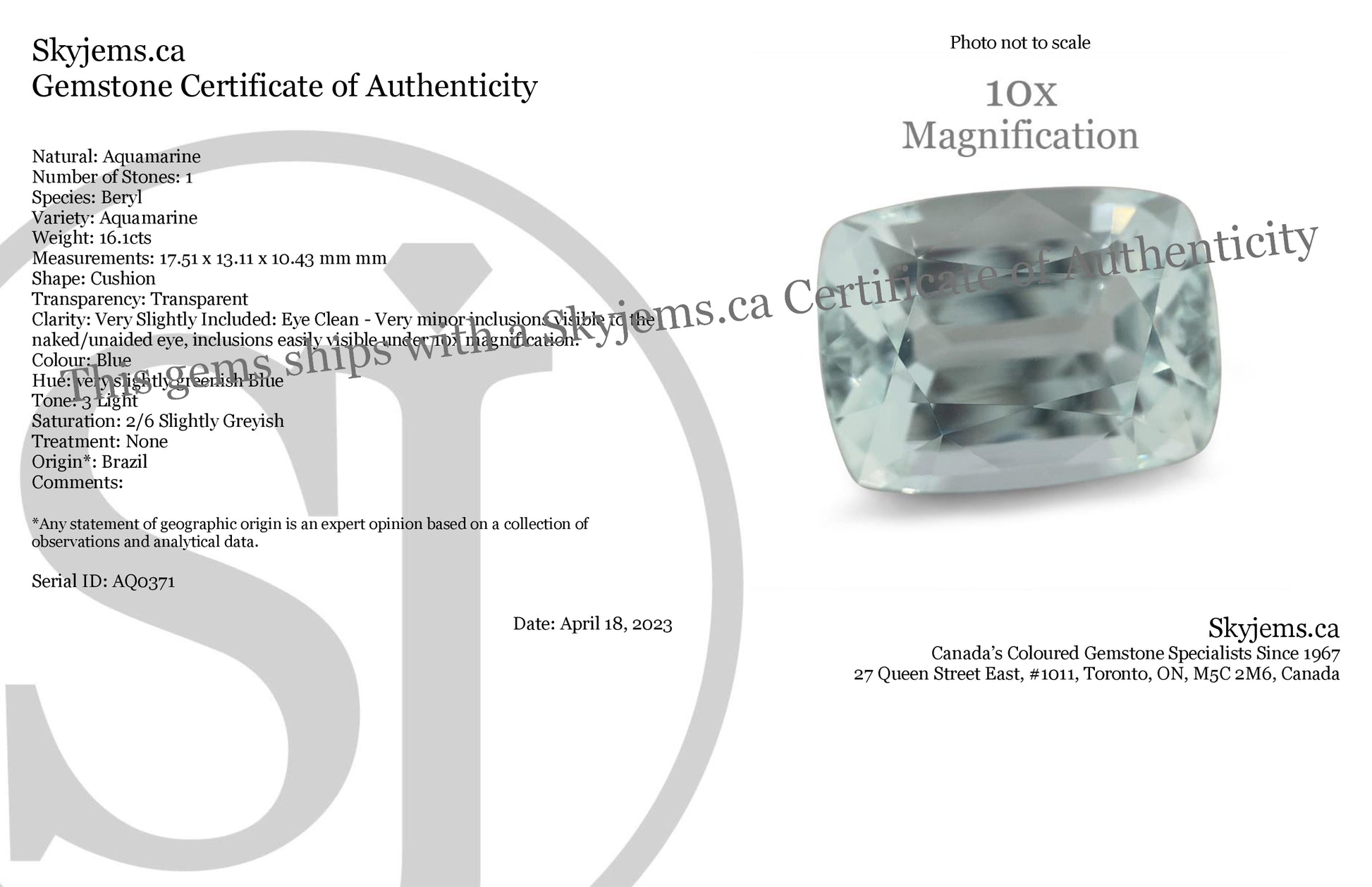 16.1ct Cushion Aquamarine - Skyjems Wholesale Gemstones