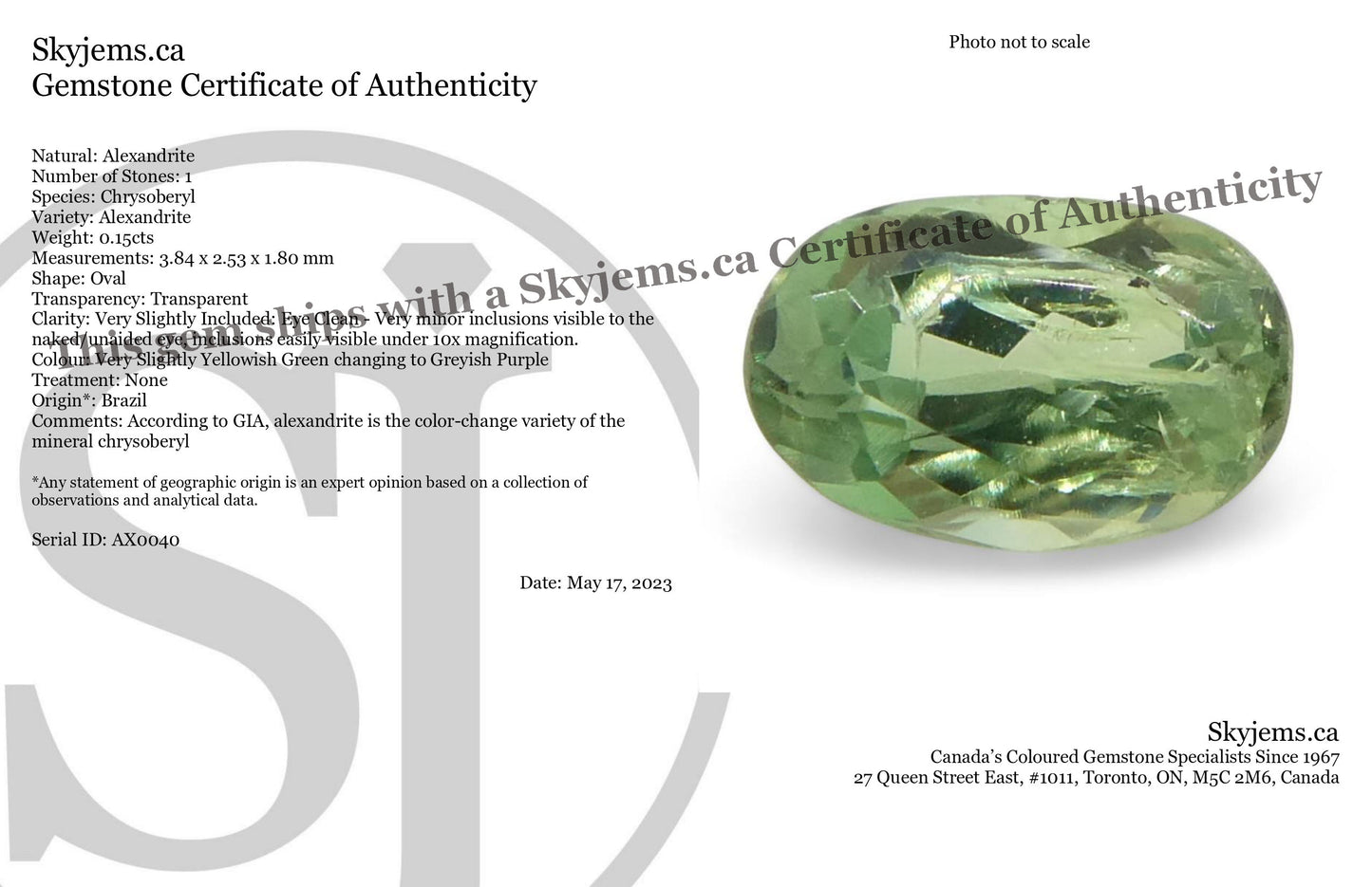 0.15ct Oval Yellowish Green to Greyish Purple Alexandrite from Brazil, Unheated