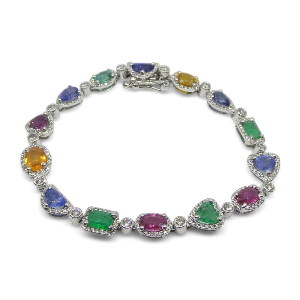 7.80ct Ruby, Emerald, Sapphire, Diamond Bracelet 6.50" set in 14k White Gold - Skyjems Wholesale Gemstones