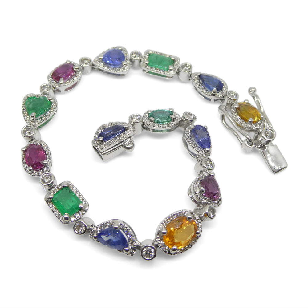 7.80ct Ruby, Emerald, Sapphire, Diamond Bracelet 6.50" set in 14k White Gold - Skyjems Wholesale Gemstones