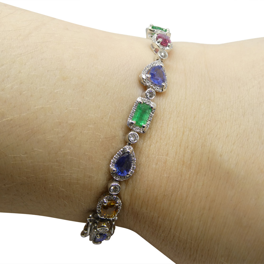 7.80ct Ruby, Emerald, Sapphire, Diamond Bracelet 6.50" set in 14k White Gold - Skyjems Wholesale Gemstones