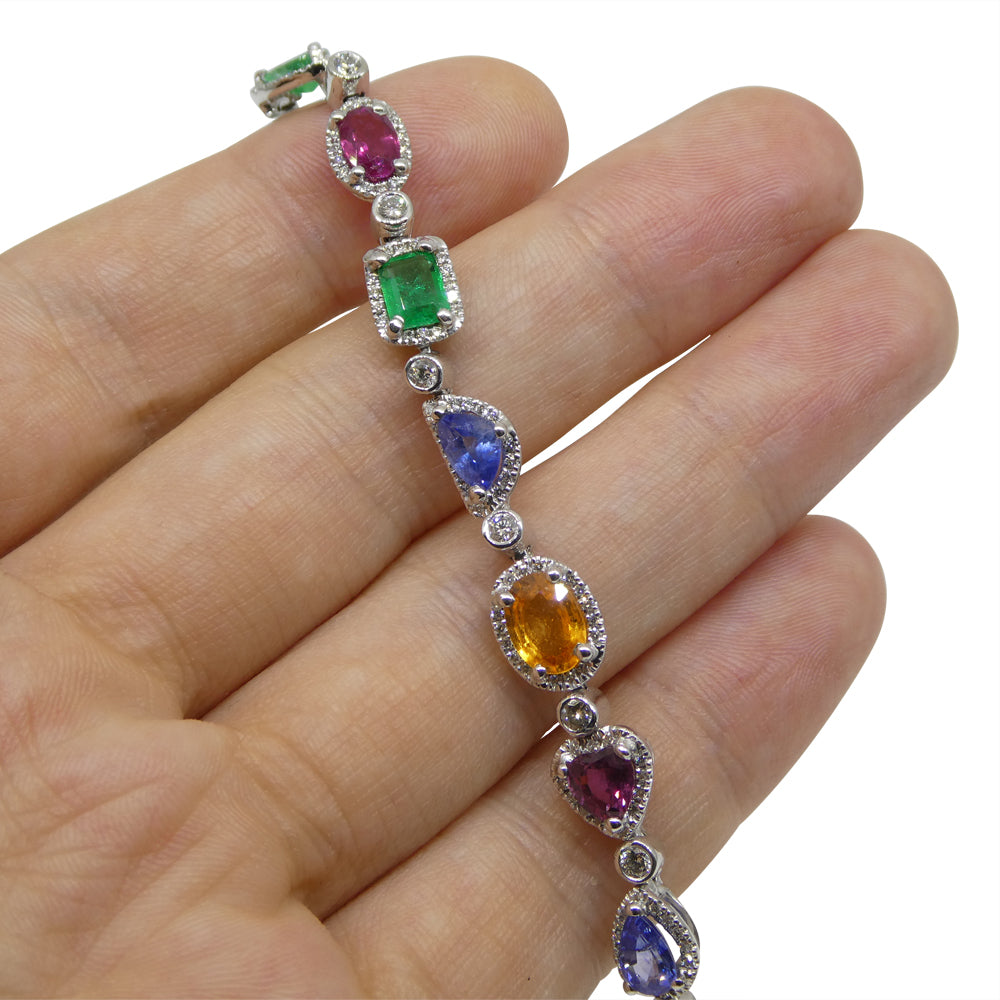 7.80ct Ruby, Emerald, Sapphire, Diamond Bracelet 6.50" set in 14k White Gold - Skyjems Wholesale Gemstones