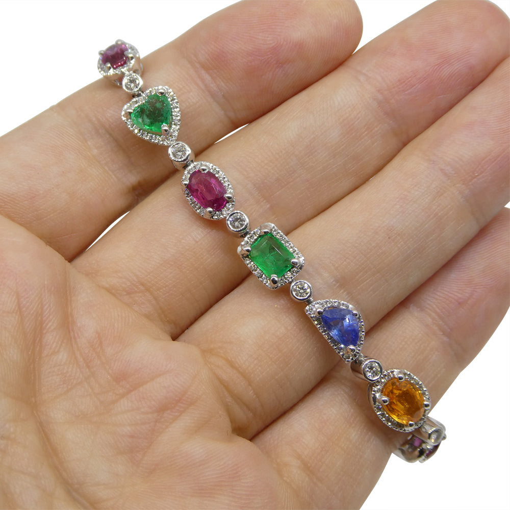 7.80ct Ruby, Emerald, Sapphire, Diamond Bracelet 6.50" set in 14k White Gold - Skyjems Wholesale Gemstones