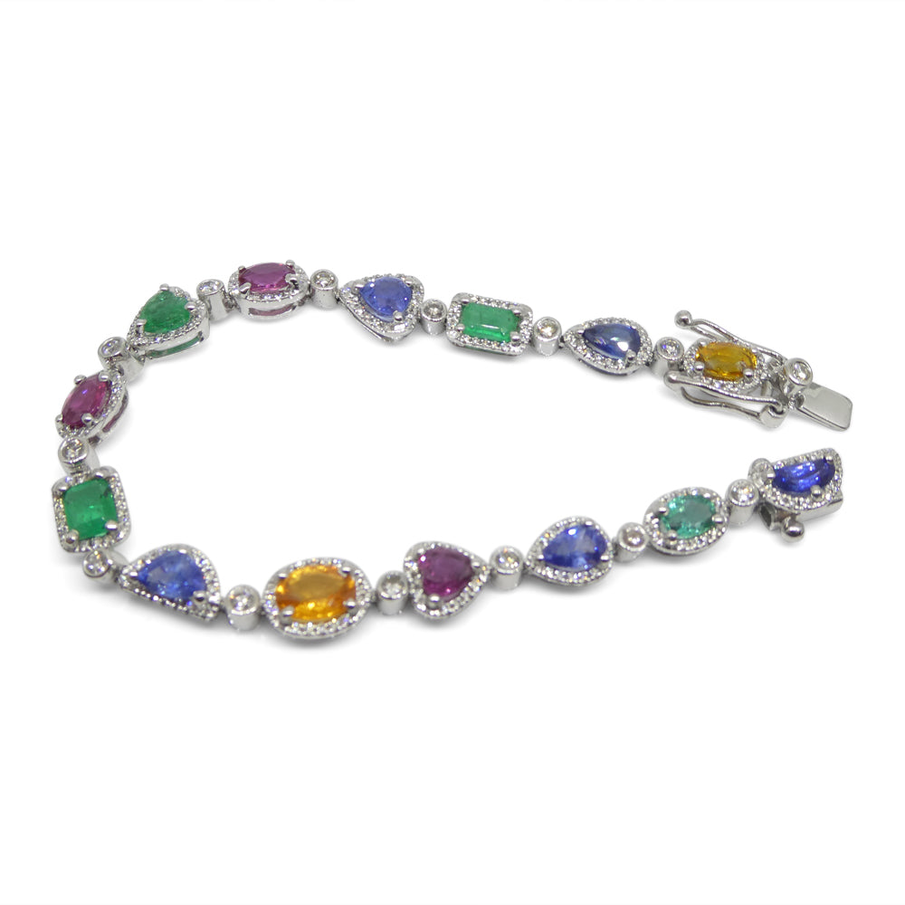 7.80ct Ruby, Emerald, Sapphire, Diamond Bracelet 6.50" set in 14k White Gold - Skyjems Wholesale Gemstones