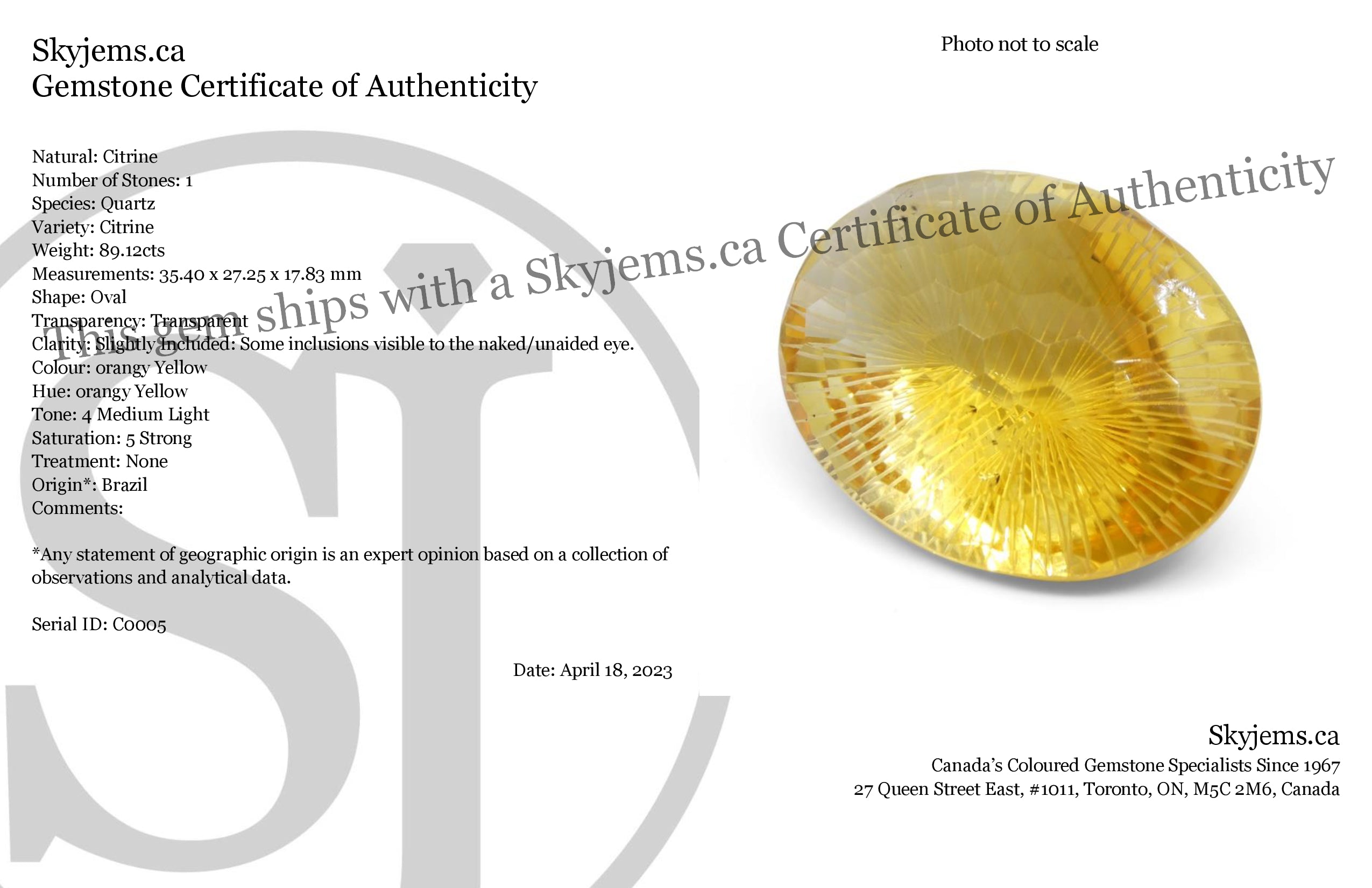 89.12ct Oval Yellow Honeycomb Starburst Citrine from Brazil - Skyjems Wholesale Gemstones