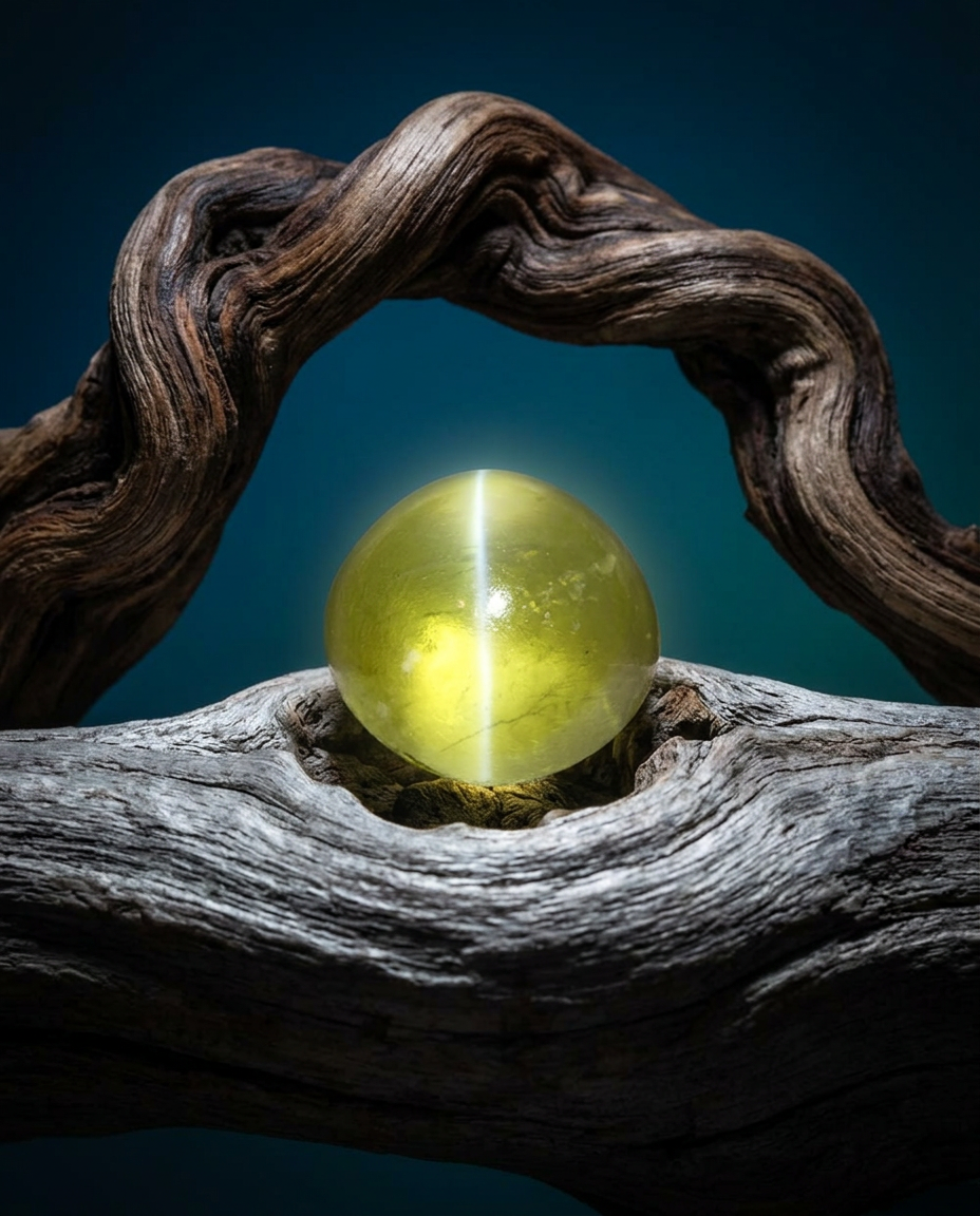 3.06ct Greenish-Yellow Cats Eye Chrysoberyl Cabochon from Sri Lanka, premium gemstone by SkyJems Canadian gem experts