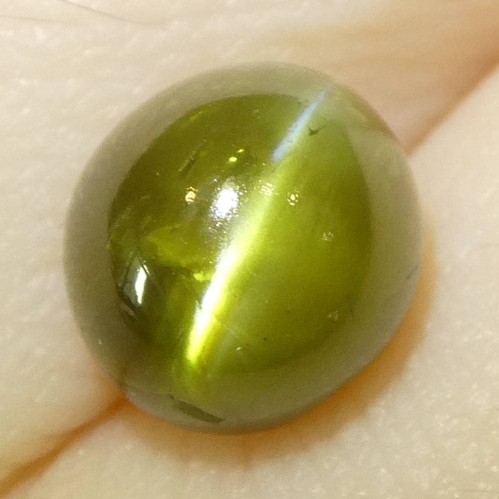 3.02ct Oval Cabochon Yellowish Green Cats Eye Chrysoberyl from Sri Lanka