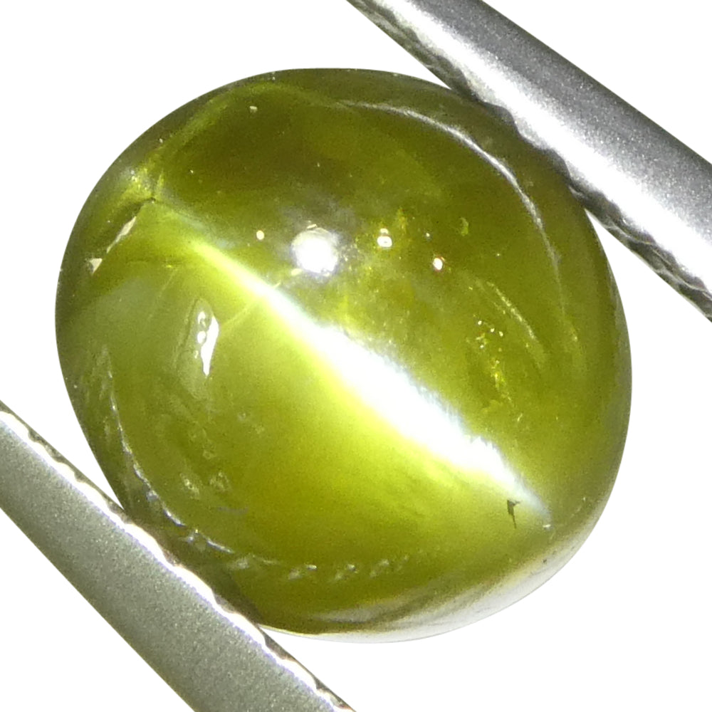 3.02ct Oval Cabochon Yellowish Green Cats Eye Chrysoberyl from Sri Lanka