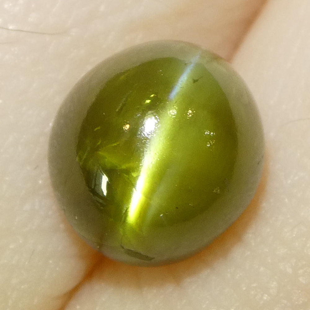 3.02ct Oval Cabochon Yellowish Green Cats Eye Chrysoberyl from Sri Lanka